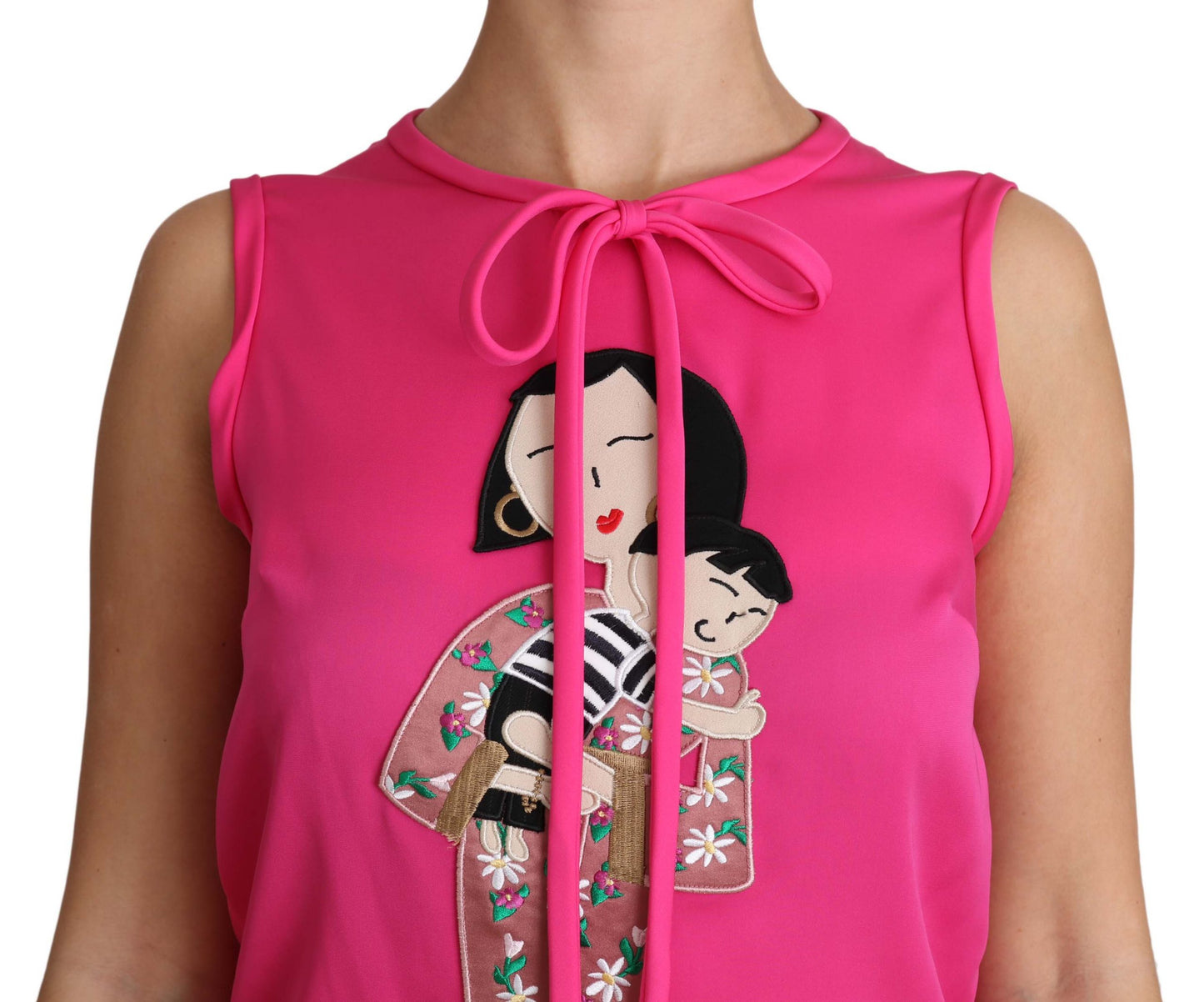 Dolce &amp; Gabbana Roze Familie Zijden Tank Top Mama Blouse Shirt