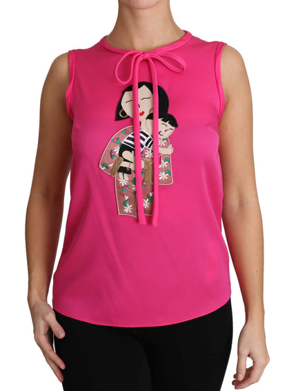 Dolce &amp; Gabbana Roze Familie Zijden Tank Top Mama Blouse Shirt