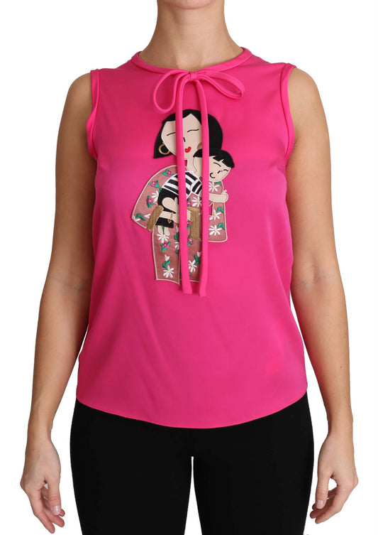 Dolce &amp; Gabbana Roze Familie Zijden Tank Top Mama Blouse Shirt