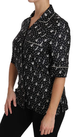 Chemise en soie Dolce &amp; Gabbana noire à imprimé guitare/trompette