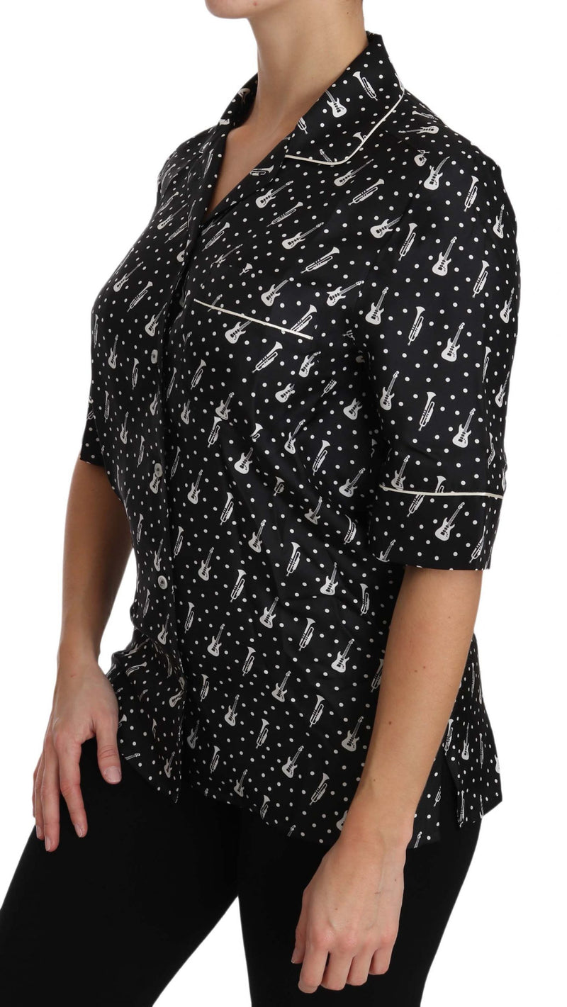Chemise en soie Dolce &amp; Gabbana noire à imprimé guitare/trompette