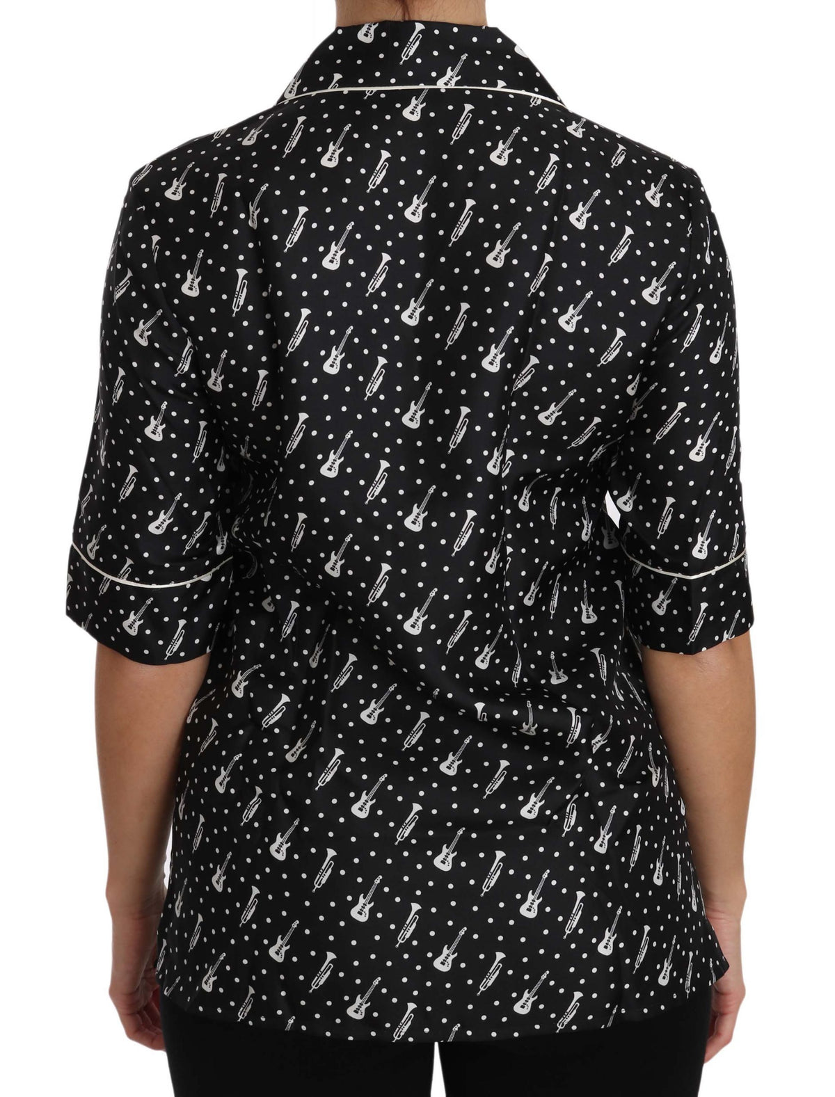 Chemise en soie Dolce &amp; Gabbana noire à imprimé guitare/trompette
