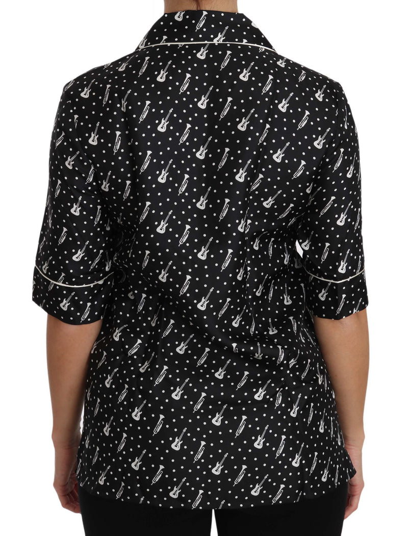 Chemise en soie Dolce &amp; Gabbana noire à imprimé guitare/trompette
