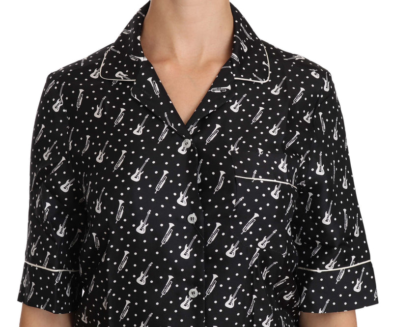 Chemise en soie Dolce &amp; Gabbana noire à imprimé guitare/trompette
