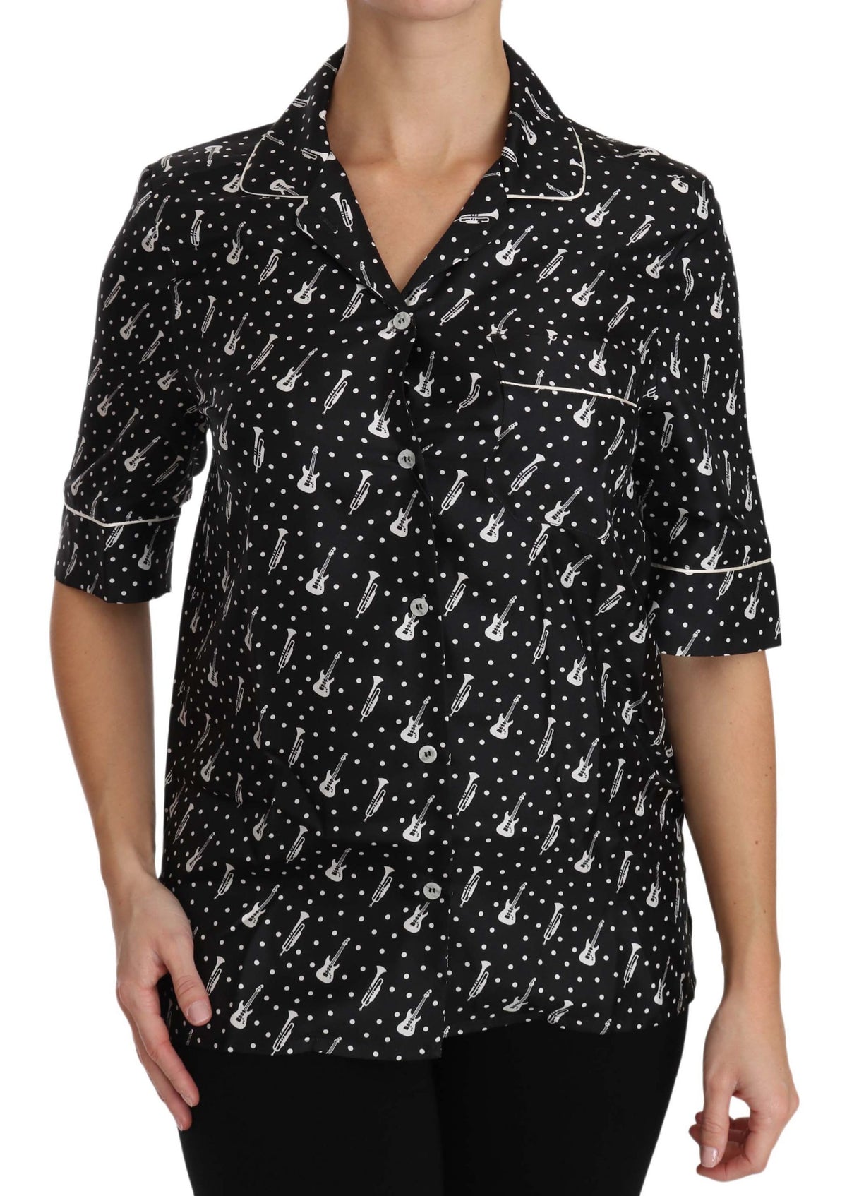Chemise en soie Dolce &amp; Gabbana noire à imprimé guitare/trompette