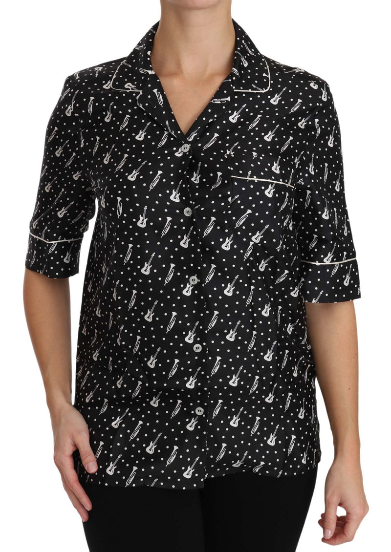 Chemise en soie Dolce &amp; Gabbana noire à imprimé guitare/trompette