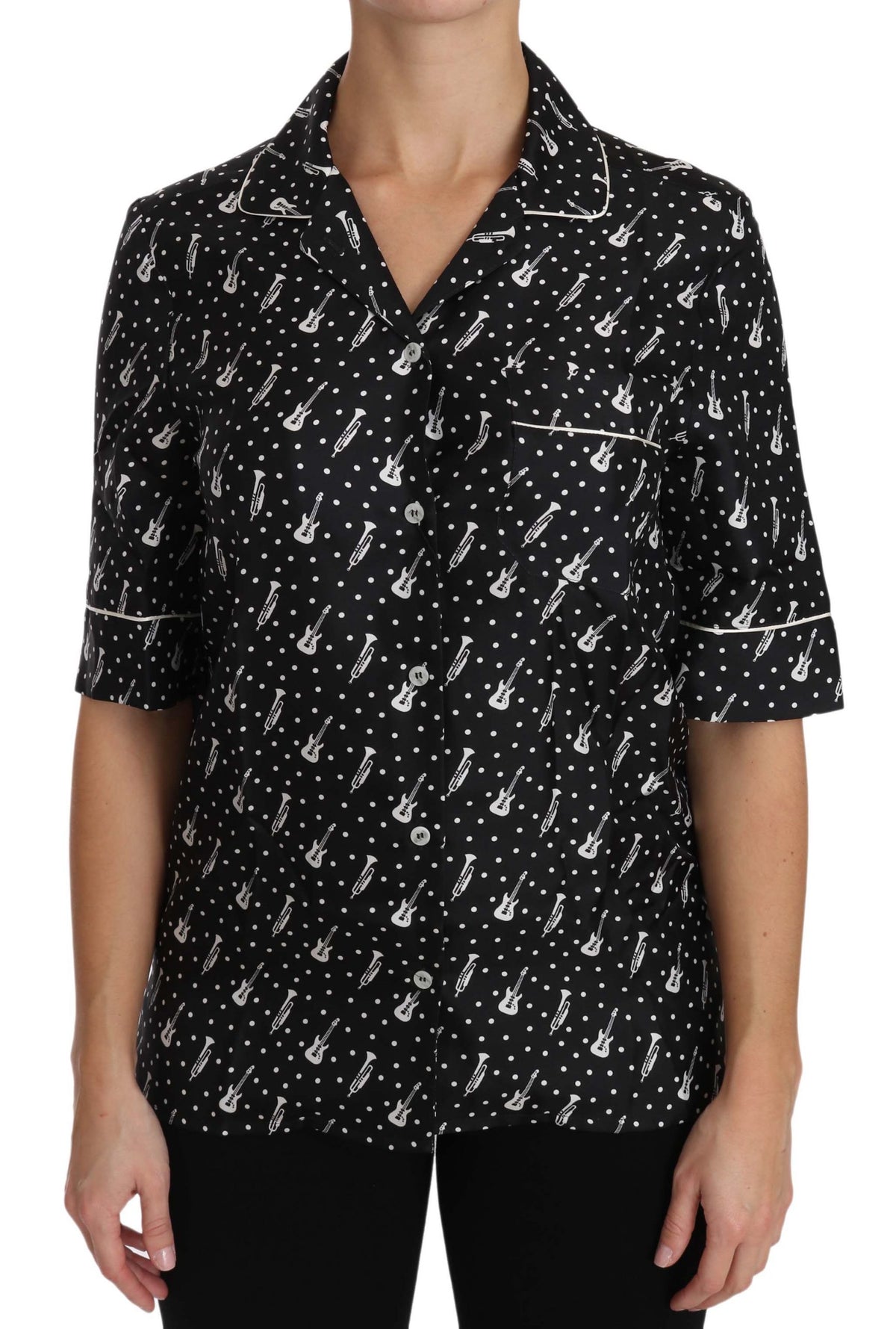 Chemise en soie Dolce &amp; Gabbana noire à imprimé guitare/trompette