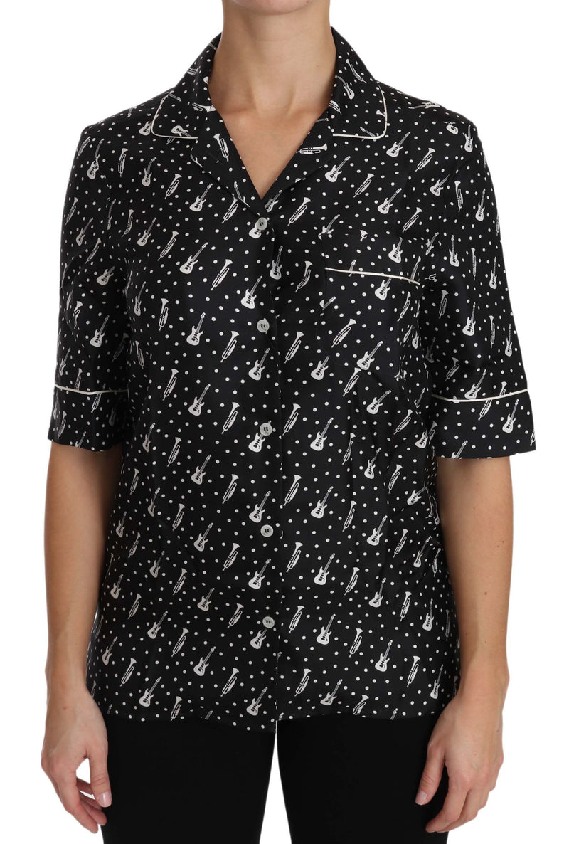 Chemise en soie Dolce &amp; Gabbana noire à imprimé guitare/trompette