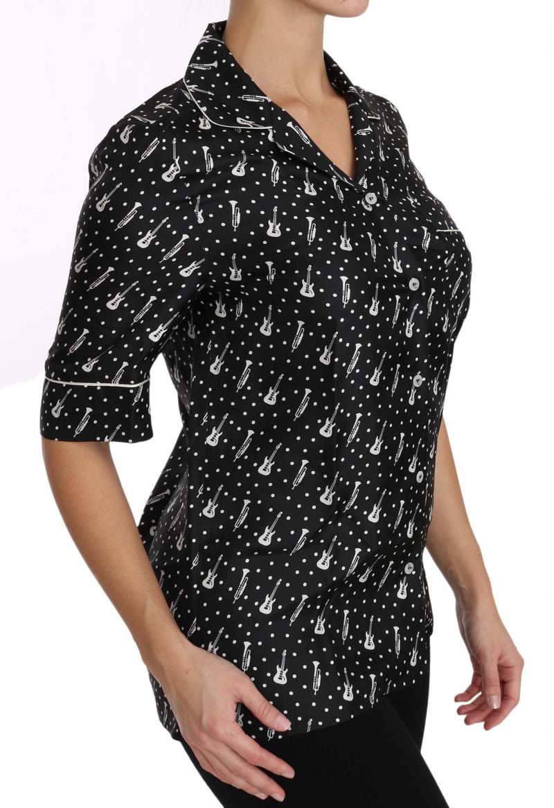 Chemise en soie Dolce &amp; Gabbana noire à imprimé guitare/trompette