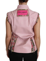 Dolce & Gabbana Pink Zippered Lamb Sleeveless Vest Leather Jacket