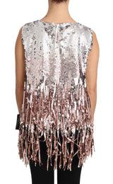 Débardeur à franges et sequins rose doré Dolce &amp; Gabbana
