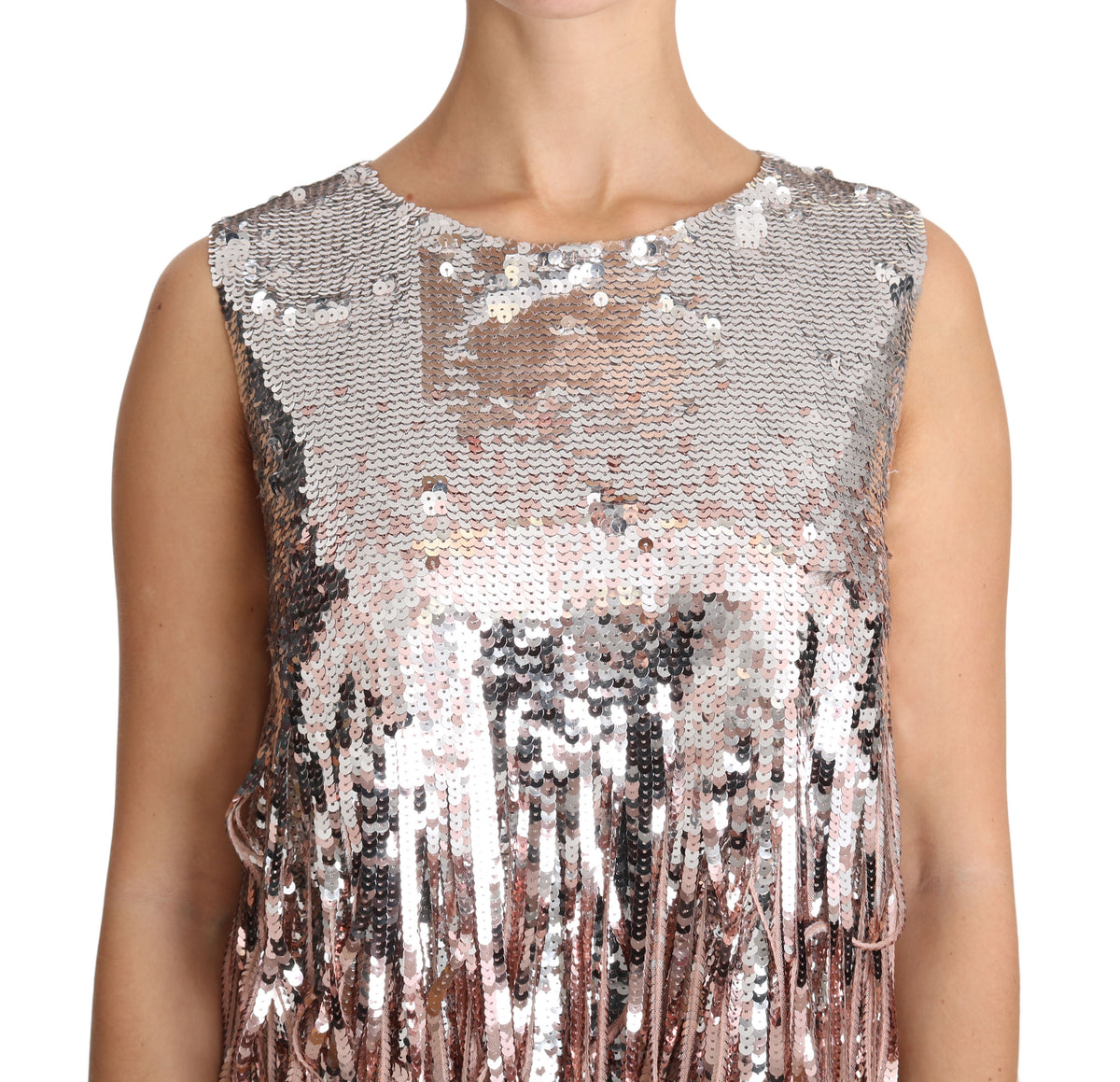 Débardeur à franges et sequins rose doré Dolce &amp; Gabbana