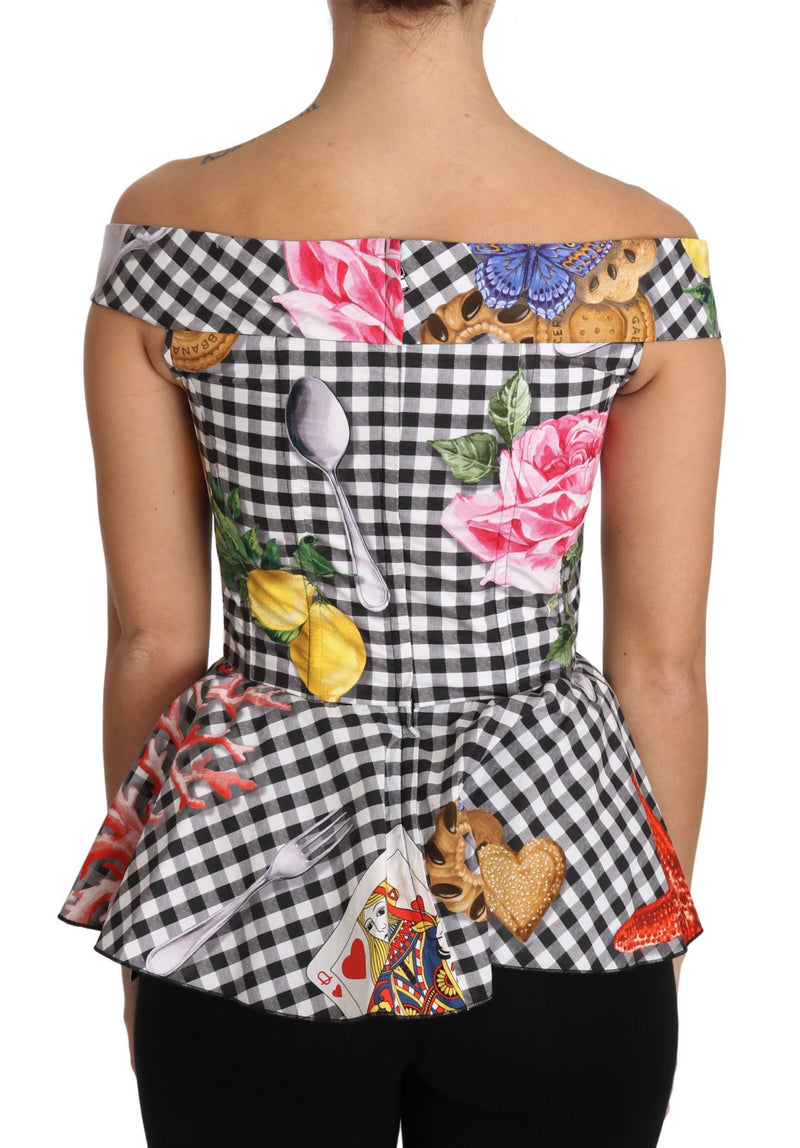 Chemisier corset noir et blanc Dolce &amp; Gabbana, top à carreaux citron Sicile