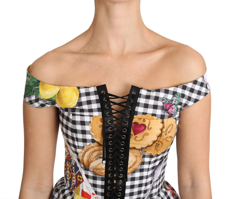 Chemisier corset noir et blanc Dolce &amp; Gabbana, top à carreaux citron Sicile