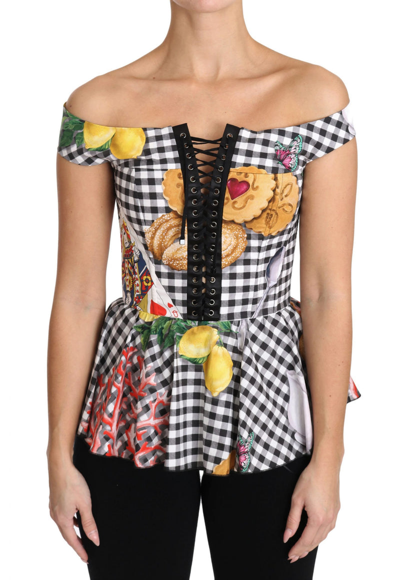 Chemisier corset noir et blanc Dolce &amp; Gabbana, top à carreaux citron Sicile
