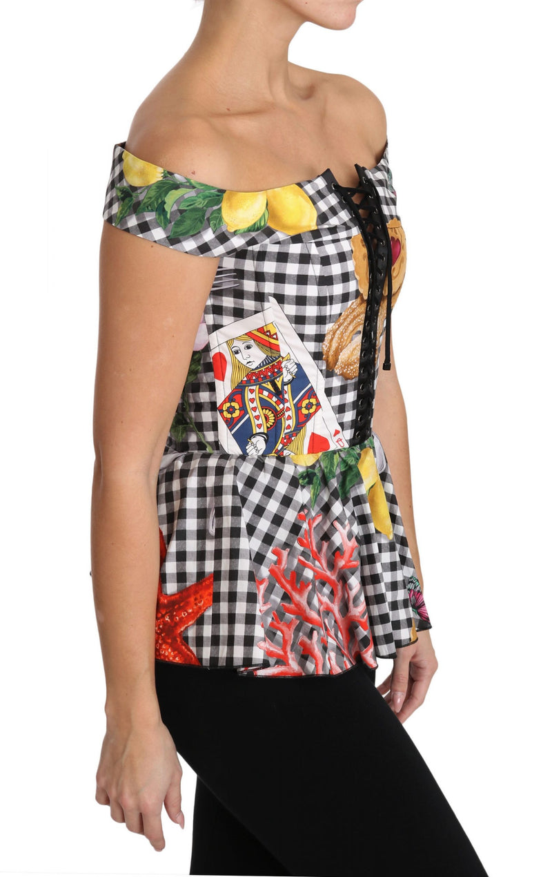 Chemisier corset noir et blanc Dolce &amp; Gabbana, top à carreaux citron Sicile