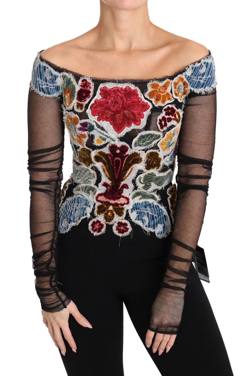 T-shirt/blouse Dolce &amp; Gabbana Ricamo noir à fleurs