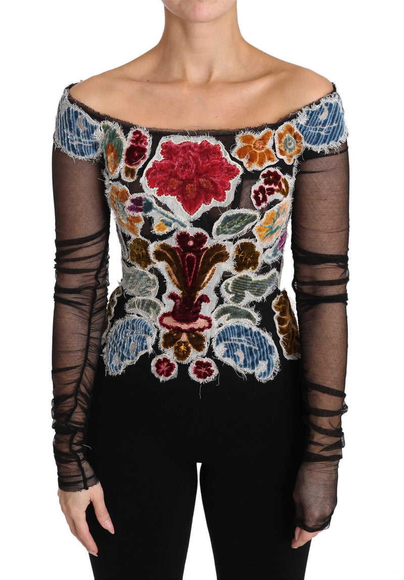 T-shirt/blouse Dolce &amp; Gabbana Ricamo noir à fleurs