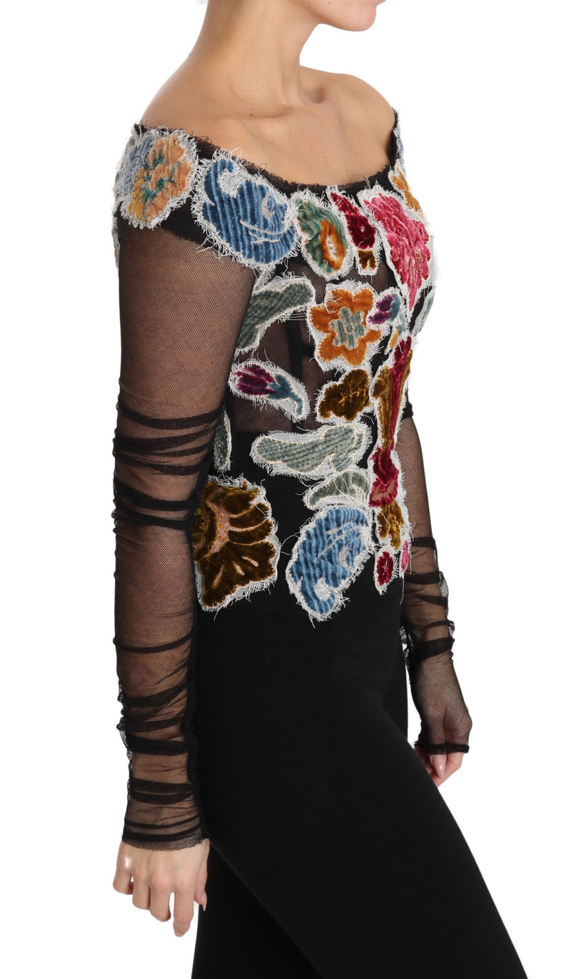 T-shirt/blouse Dolce &amp; Gabbana Ricamo noir à fleurs