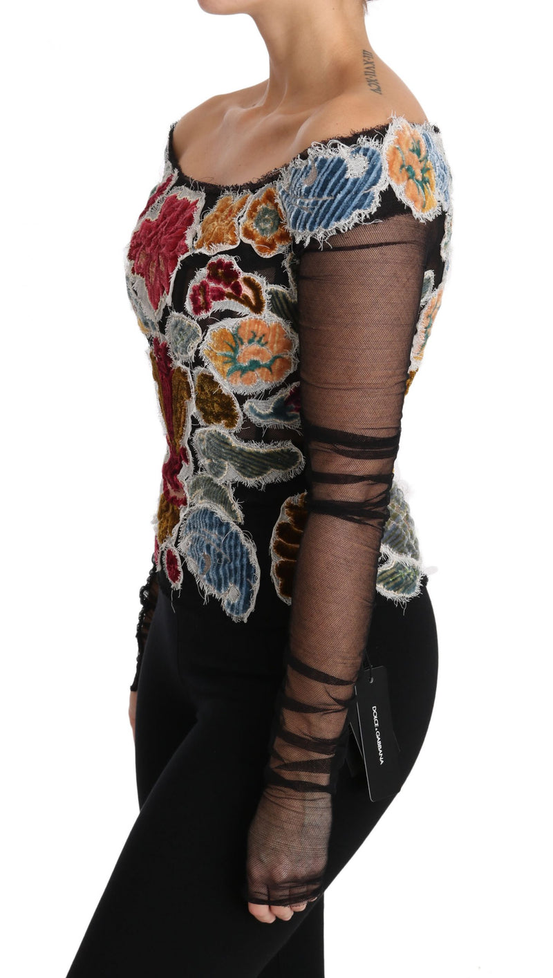 T-shirt/blouse Dolce &amp; Gabbana Ricamo noir à fleurs