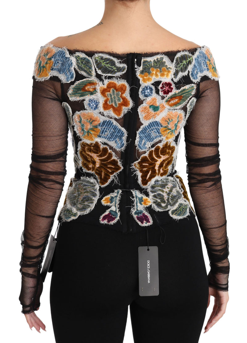 T-shirt/blouse Dolce &amp; Gabbana Ricamo noir à fleurs