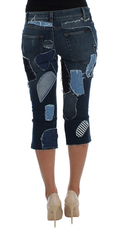 Shorts en jean bleu patchwork stretch de Dolce & Gabbana