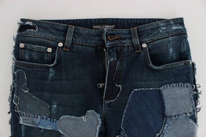 Shorts en jean bleu patchwork stretch de Dolce & Gabbana
