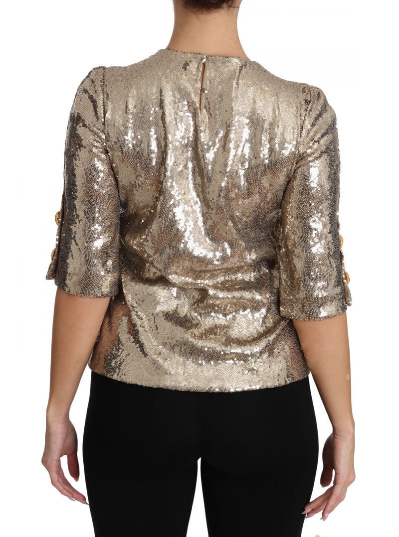Blouse Dolce &amp; Gabbana dorée à sequins et cristaux perroquet