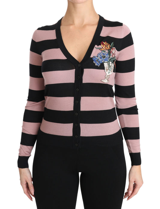 Pull cardigan en cachemire à motifs floraux roses de Dolce & Gabbana