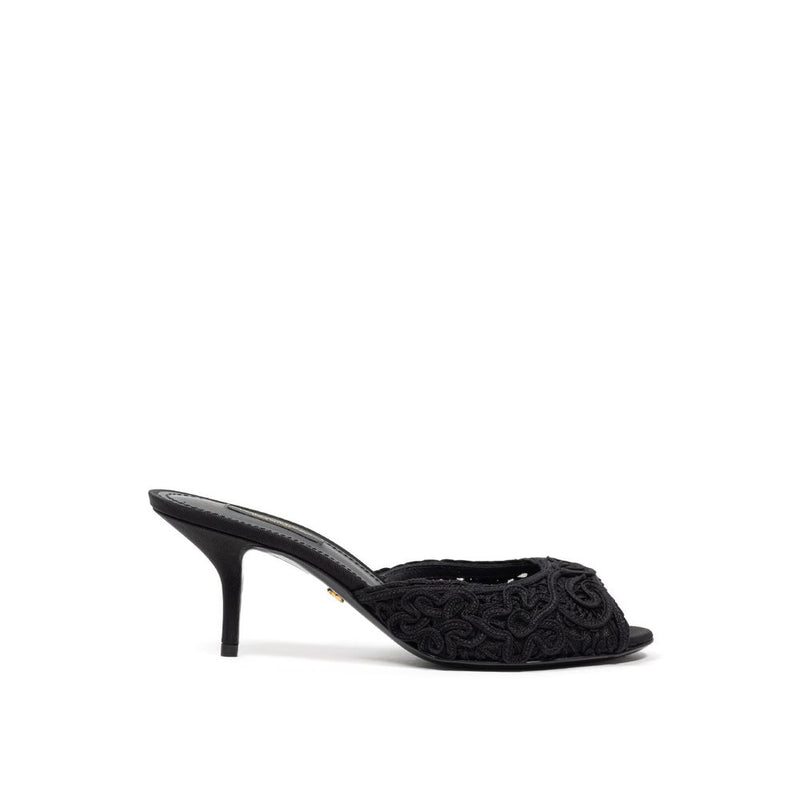 Dolce & Gabbana Sandales en Coton Noir - Mules à Talons Brodés