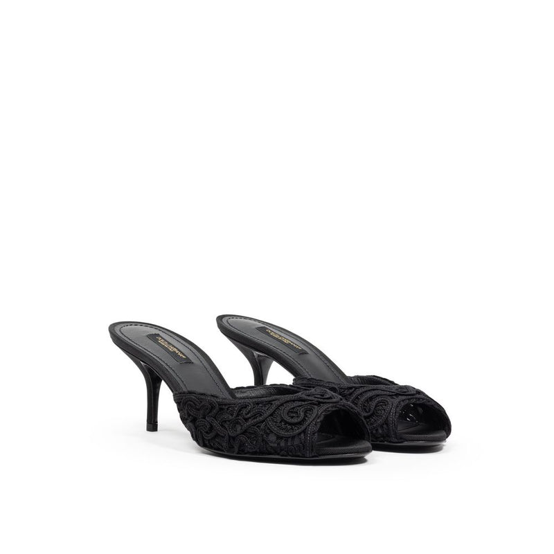 Dolce & Gabbana Sandales en Coton Noir - Mules à Talons Brodés