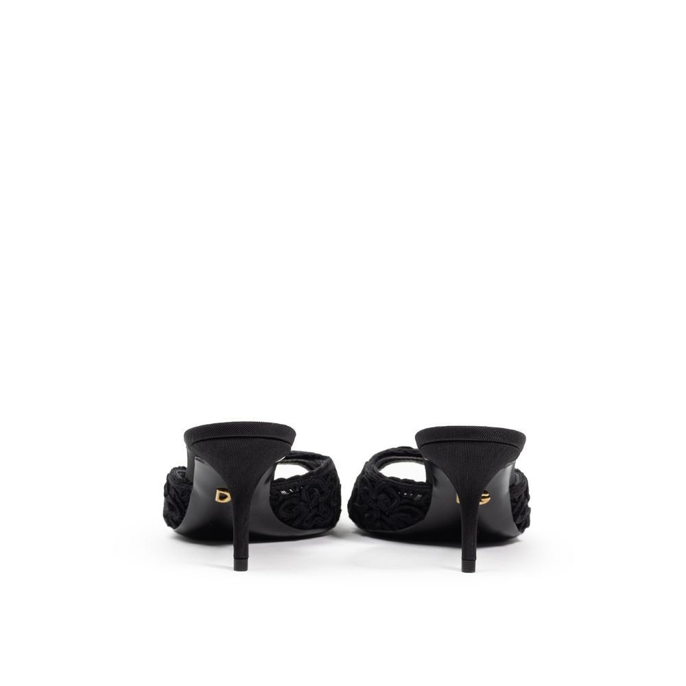 Dolce & Gabbana Sandales en Coton Noir - Mules à Talons Brodés
