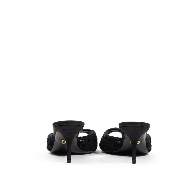 Dolce & Gabbana Sandales en Coton Noir - Mules à Talons Brodés