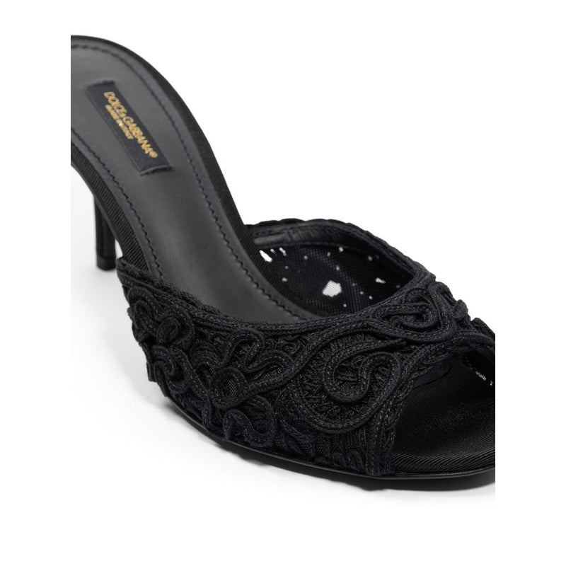 Dolce & Gabbana Sandales en Coton Noir - Mules à Talons Brodés