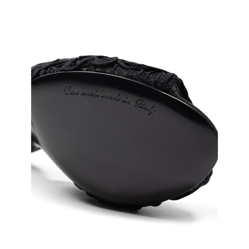 Dolce & Gabbana Sandales en Coton Noir - Mules à Talons Brodés