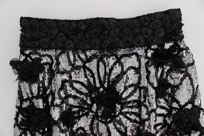 Shorts mini en paillettes de cristal noires Dolce & Gabbana