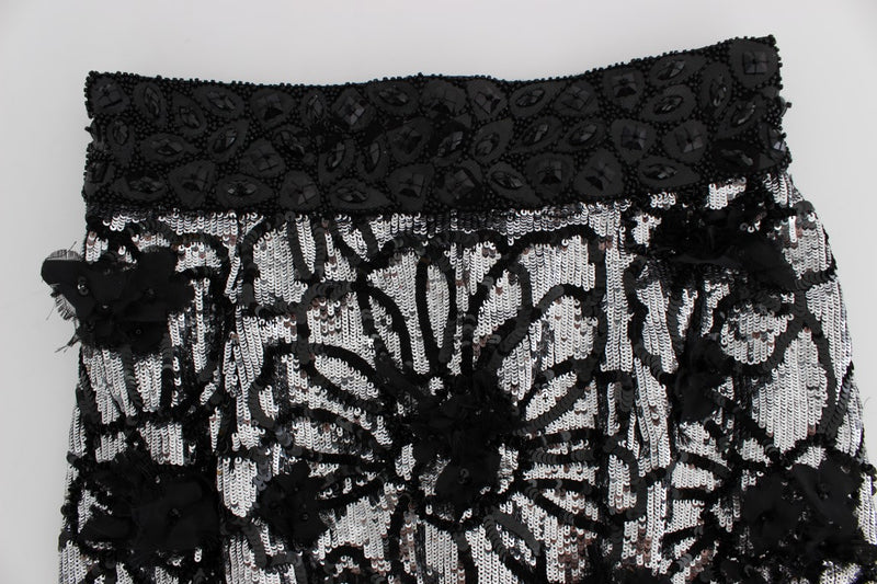 Shorts mini en paillettes de cristal noires Dolce &amp; Gabbana