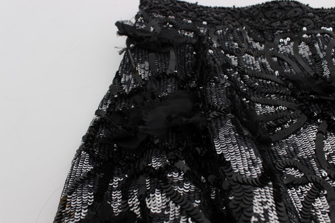 Shorts mini en paillettes de cristal noires Dolce & Gabbana