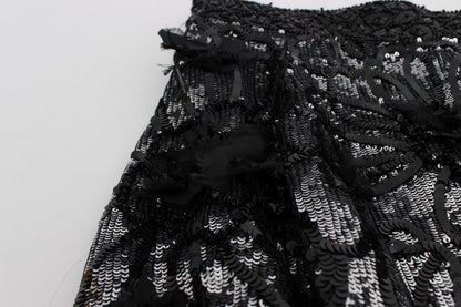 Shorts mini en paillettes de cristal noires Dolce & Gabbana
