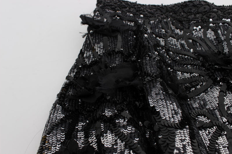 Shorts mini en paillettes de cristal noires Dolce &amp; Gabbana