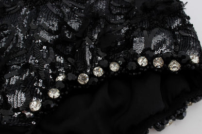 Shorts mini en paillettes de cristal noires Dolce & Gabbana