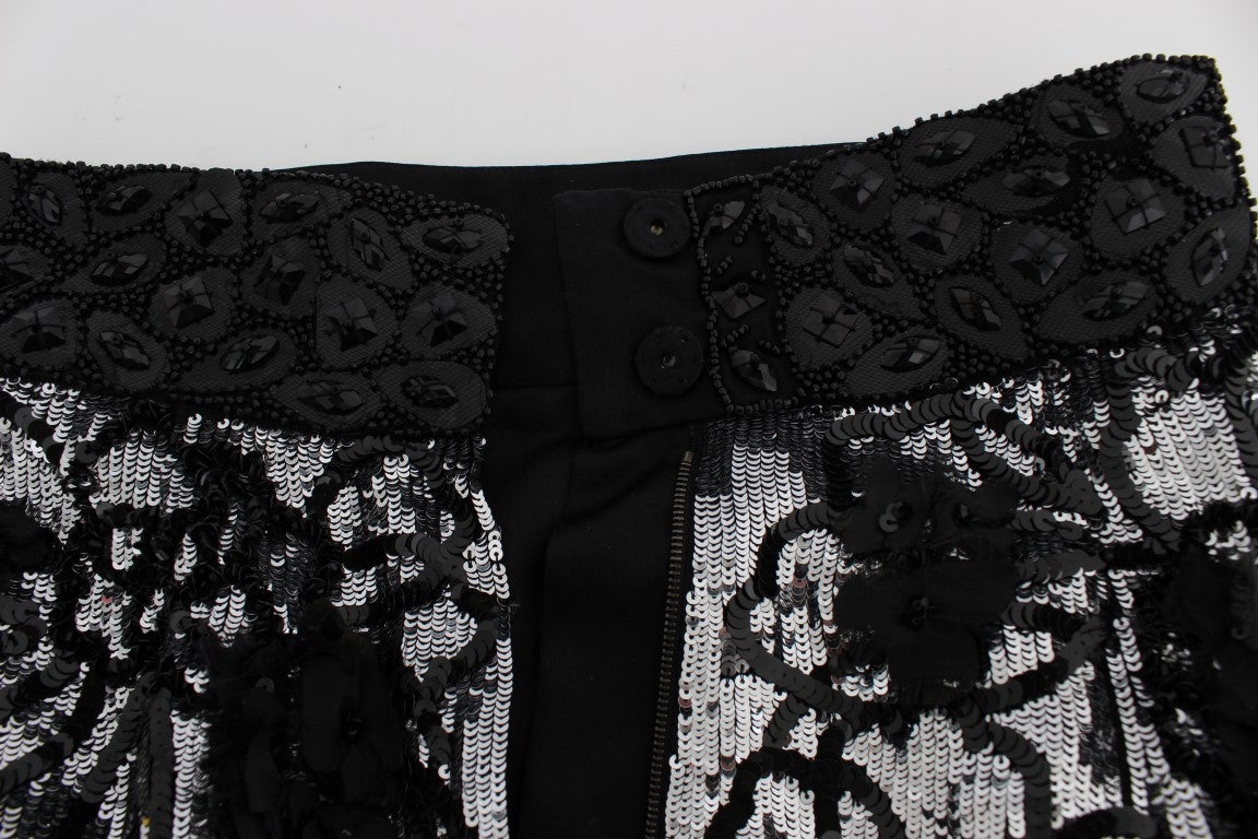 Shorts mini en paillettes de cristal noires Dolce &amp; Gabbana