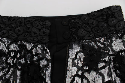 Shorts mini en paillettes de cristal noires Dolce & Gabbana
