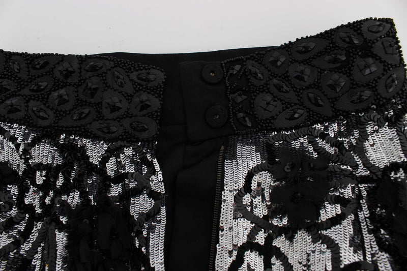 Shorts mini en paillettes de cristal noires Dolce &amp; Gabbana