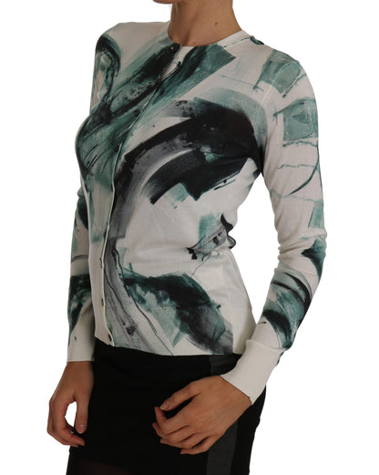 Cardigan en soie blanche Dolce & Gabbana, pull léger à motifs de coups de pinceau
