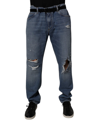 Dolce &amp; Gabbana blauwe, versleten katoenen rechte jeans