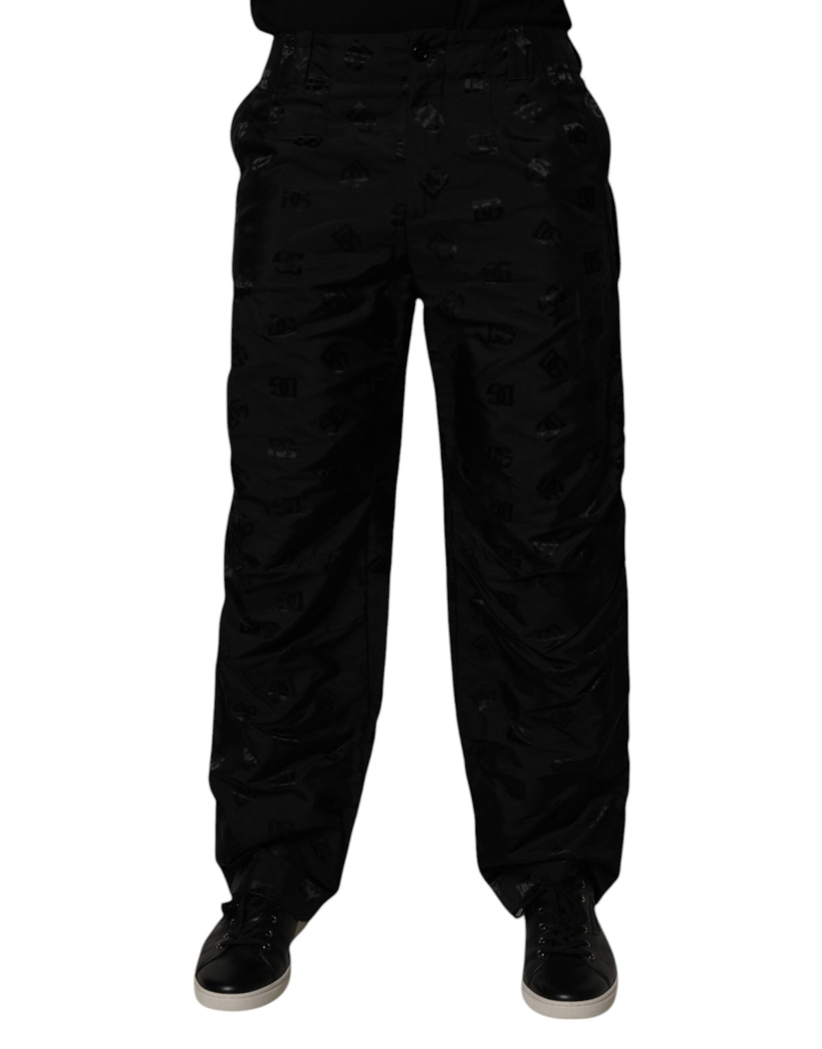 Pantalon droit noir à logo monogramme Dolce &amp; Gabbana