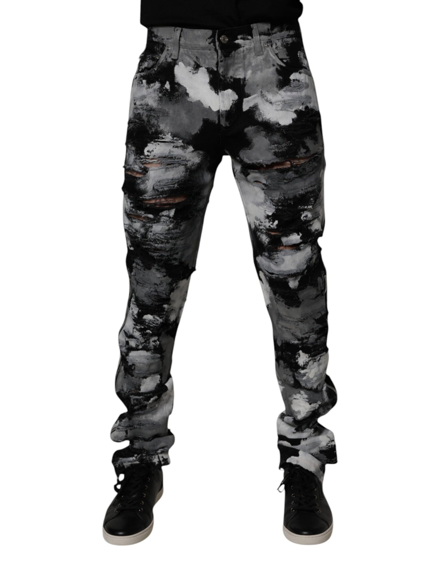 Dolce &amp; Gabbana camouflage spijkerbroek in meerdere kleuren, met een versleten, smalle pasvorm.