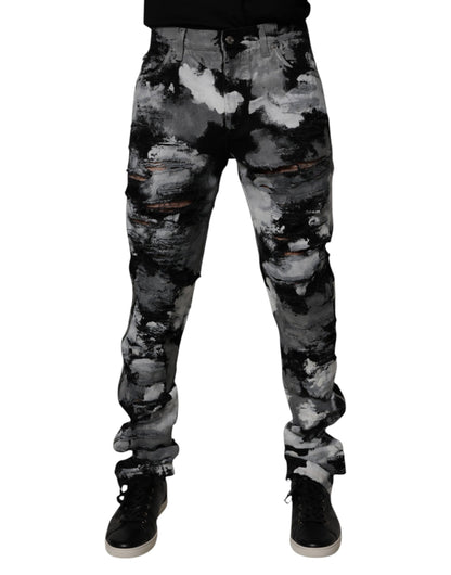 Dolce &amp; Gabbana camouflage spijkerbroek in meerdere kleuren, met een versleten, smalle pasvorm.