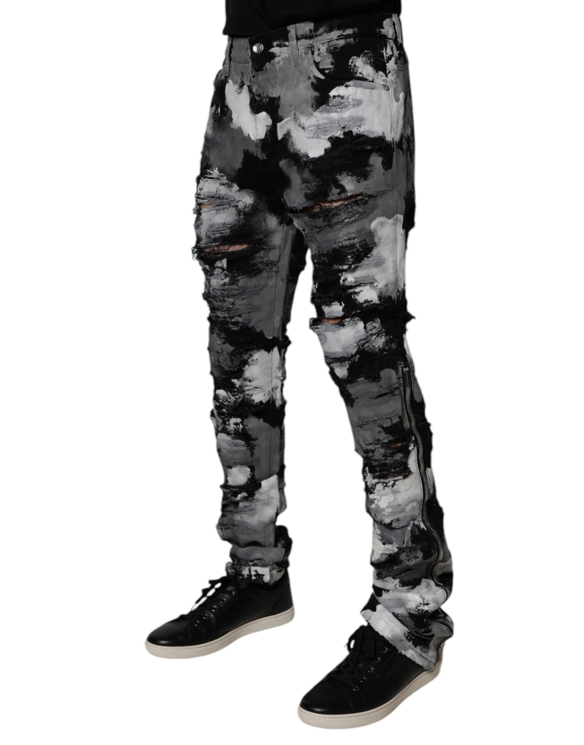 Jeans skinny en jean délavé et camouflage multicolore de Dolce &amp; Gabbana